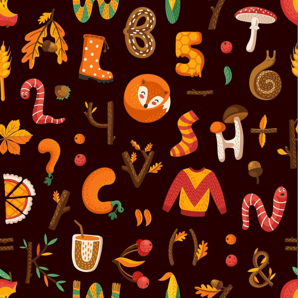 Autumn and Thanksgiving letters seamless pattern vector