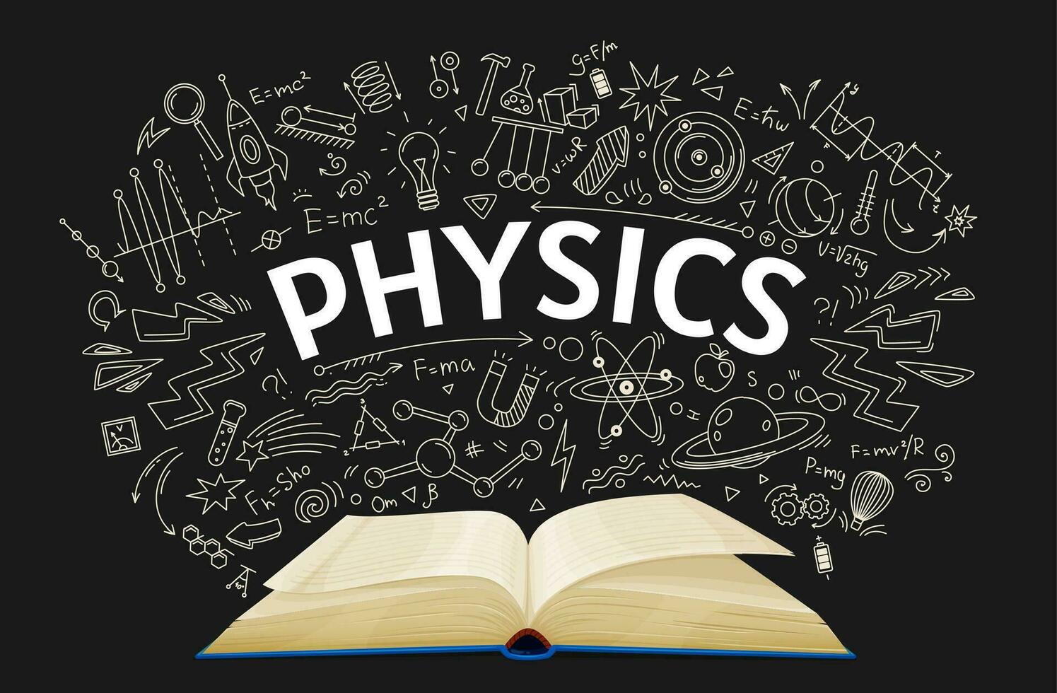 Physics textbook on school chalkboard background vector