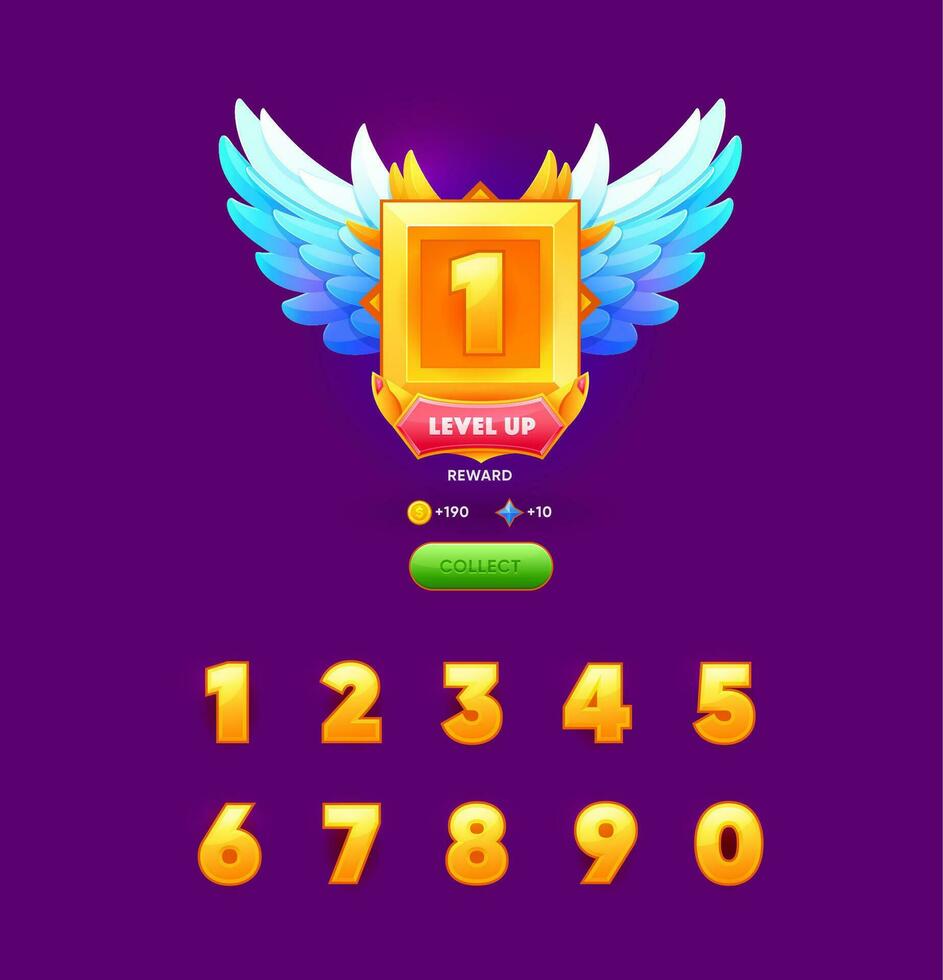 Game level up win badge with numbers and digits vector