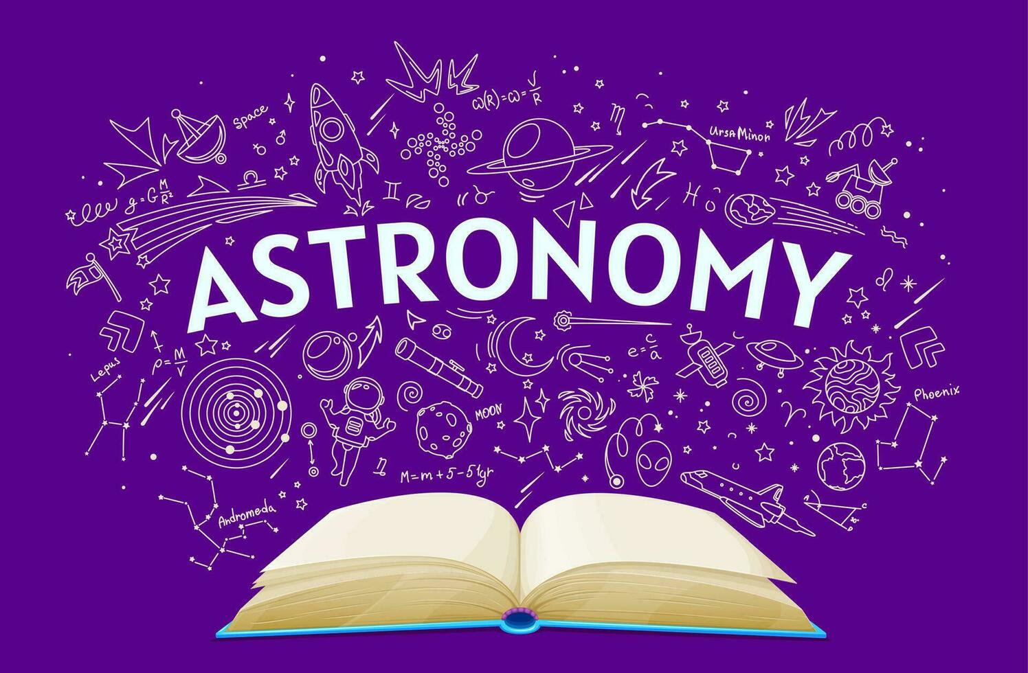 Astronomy textbook on school chalkboard background vector