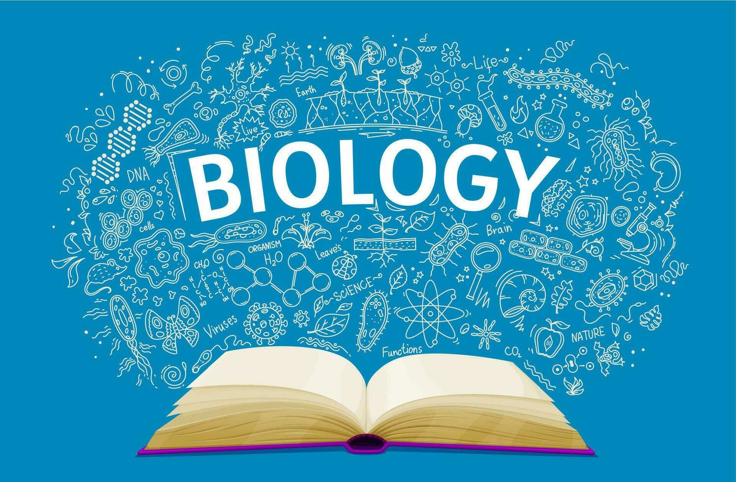 Biology textbook on school chalkboard background vector