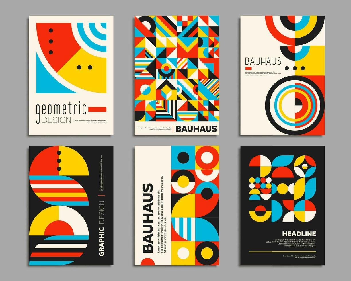 Bauhaus posters with geometric abstract patterns vector