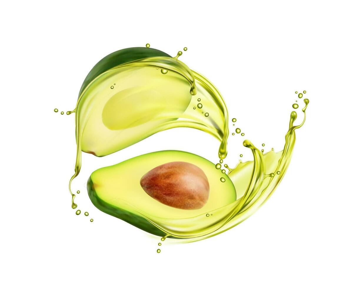 Avocado oil splash and splatters, isolated 3d vector