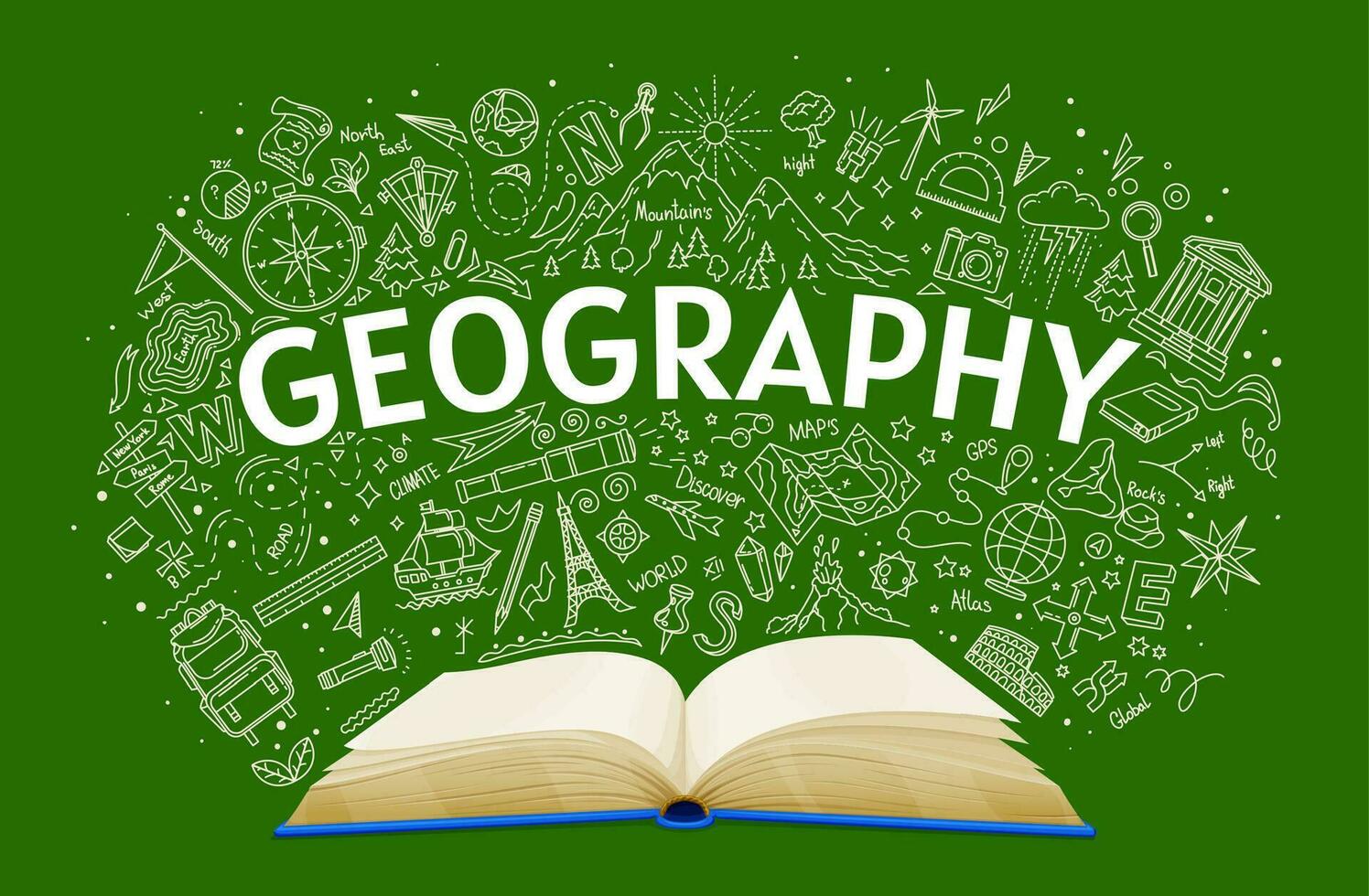 Geography textbook on school chalkboard background vector