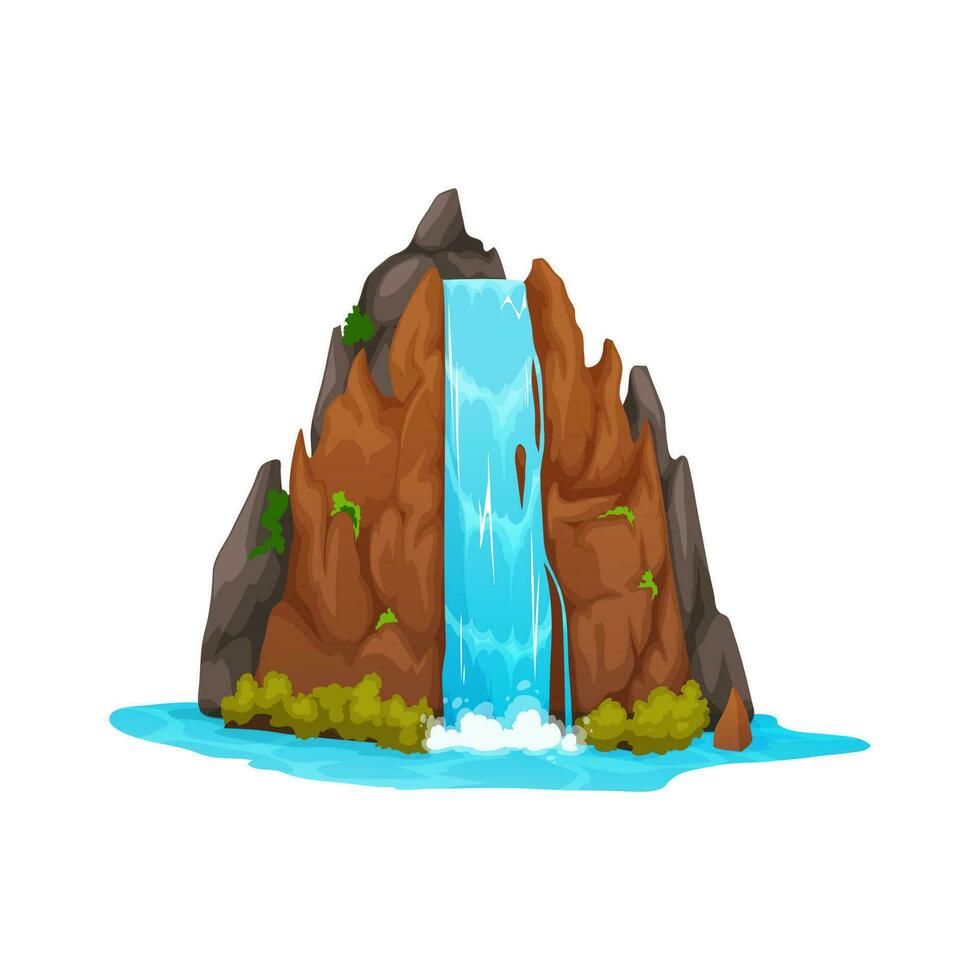 Cartoon waterfall, water cascade nature landscape vector