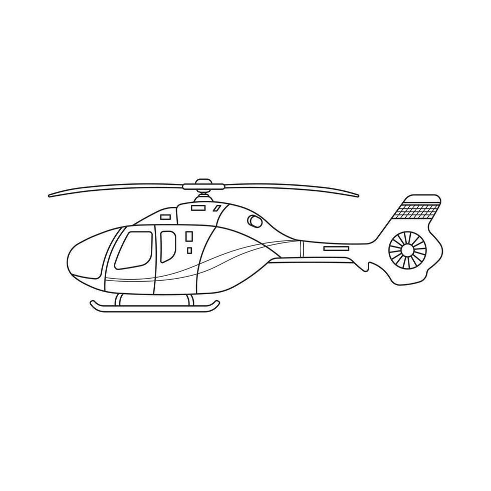 Hand drawn kids drawing Vector illustration helicopter, simple colored flat cartoon isolated