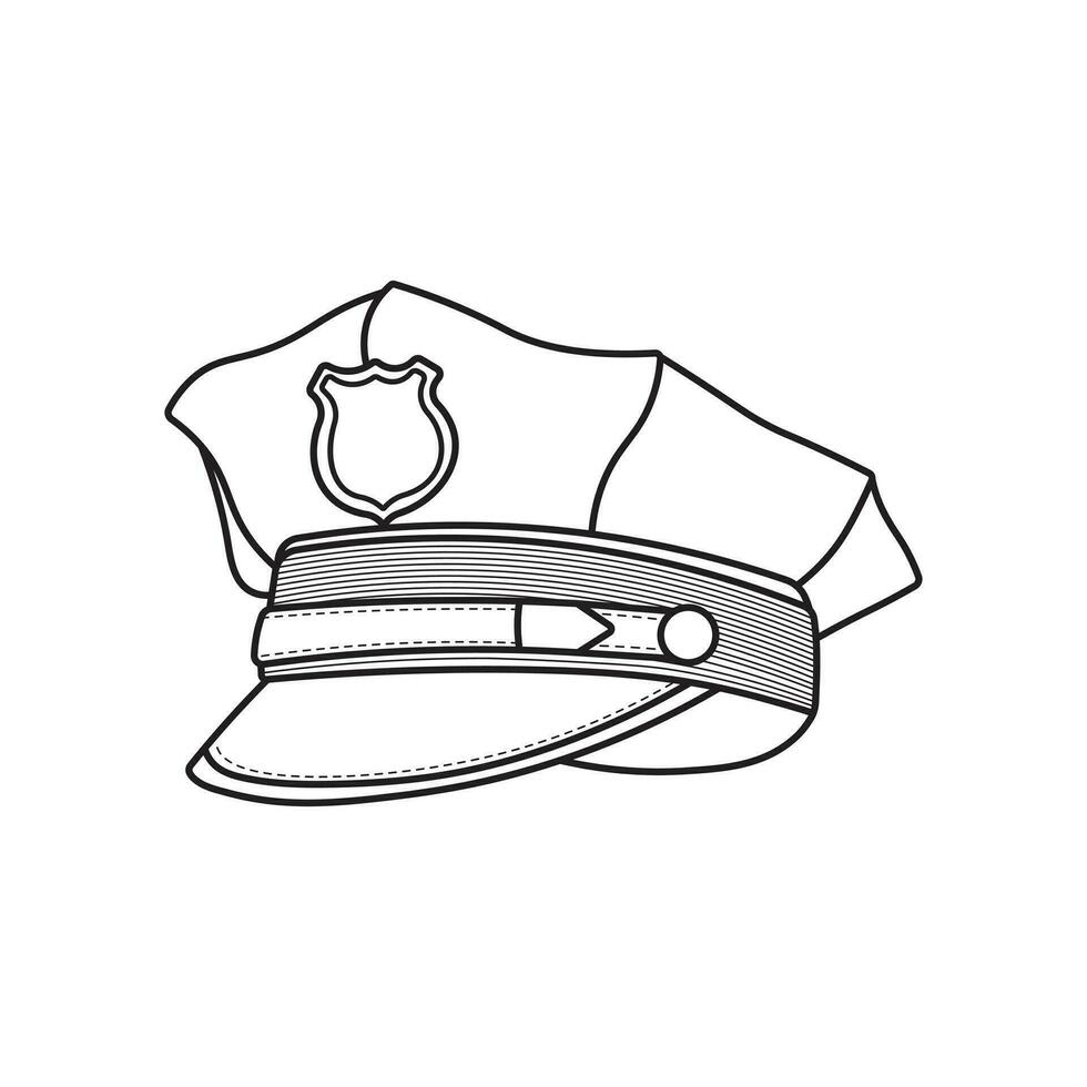 Hand drawn kids drawing Vector illustration Policeman hat. Law officer cap flat cartoon isolated