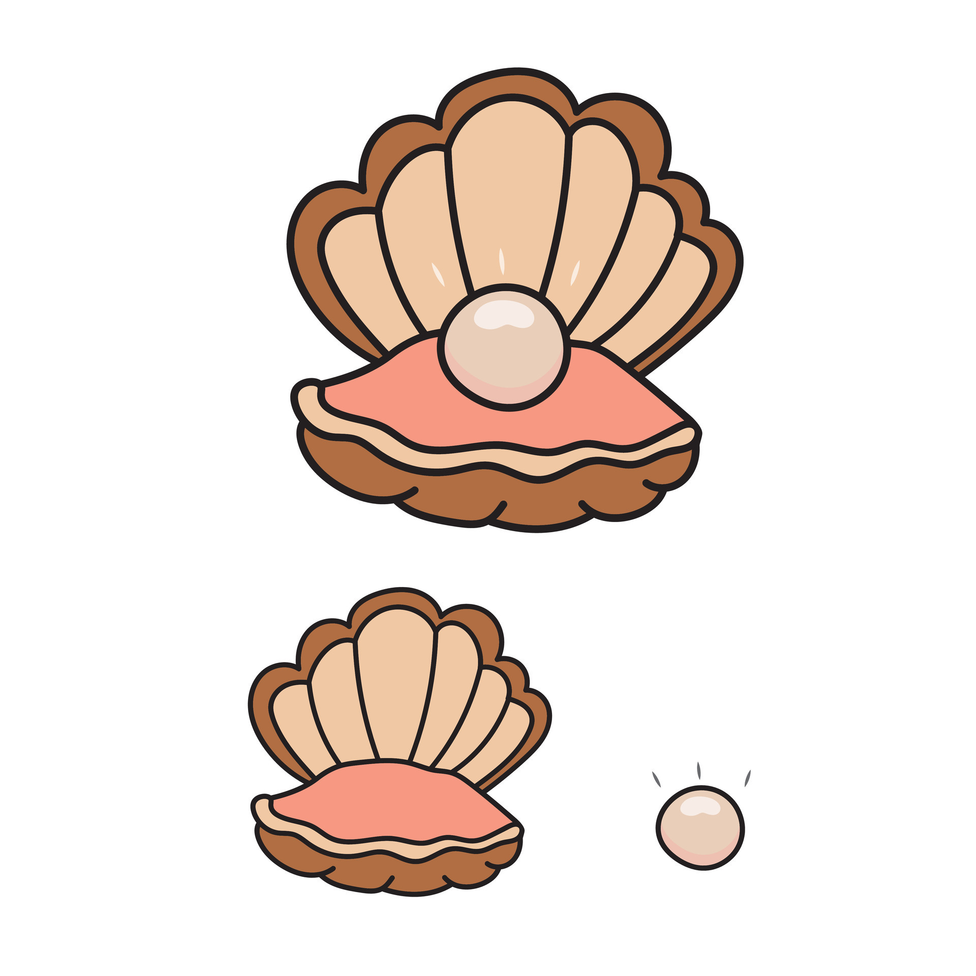 Kids drawing Cartoon set of Cute open pearl shell close up Vector  Illustration Isolated on White Background 25433097 Vector Art at Vecteezy