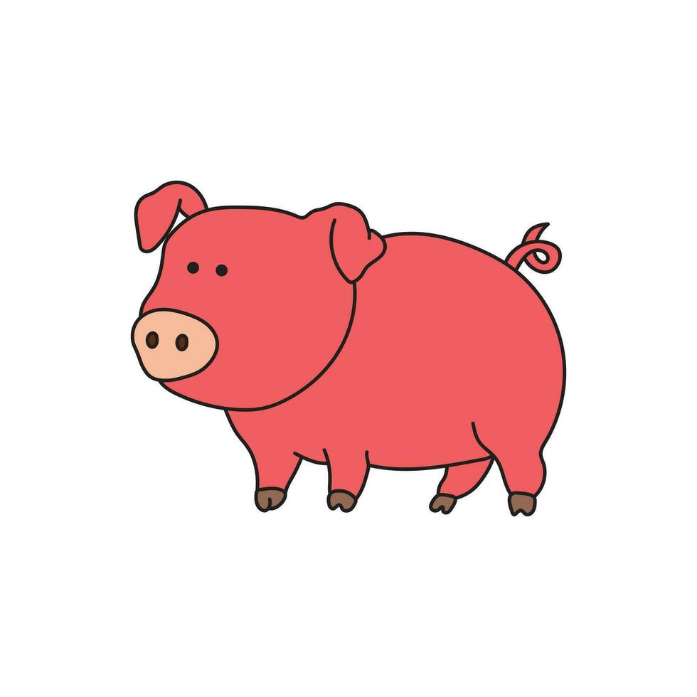 Kids drawing Cartoon Vector illustration cute pig icon Isolated on White Background