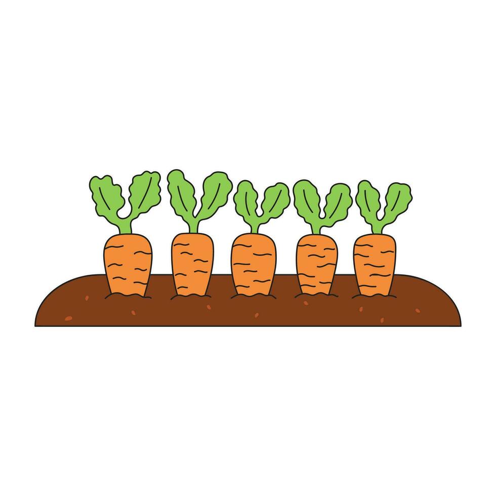 Kids drawing Cartoon Vector illustration cute garden with growing carrots icon Isolated on White Background
