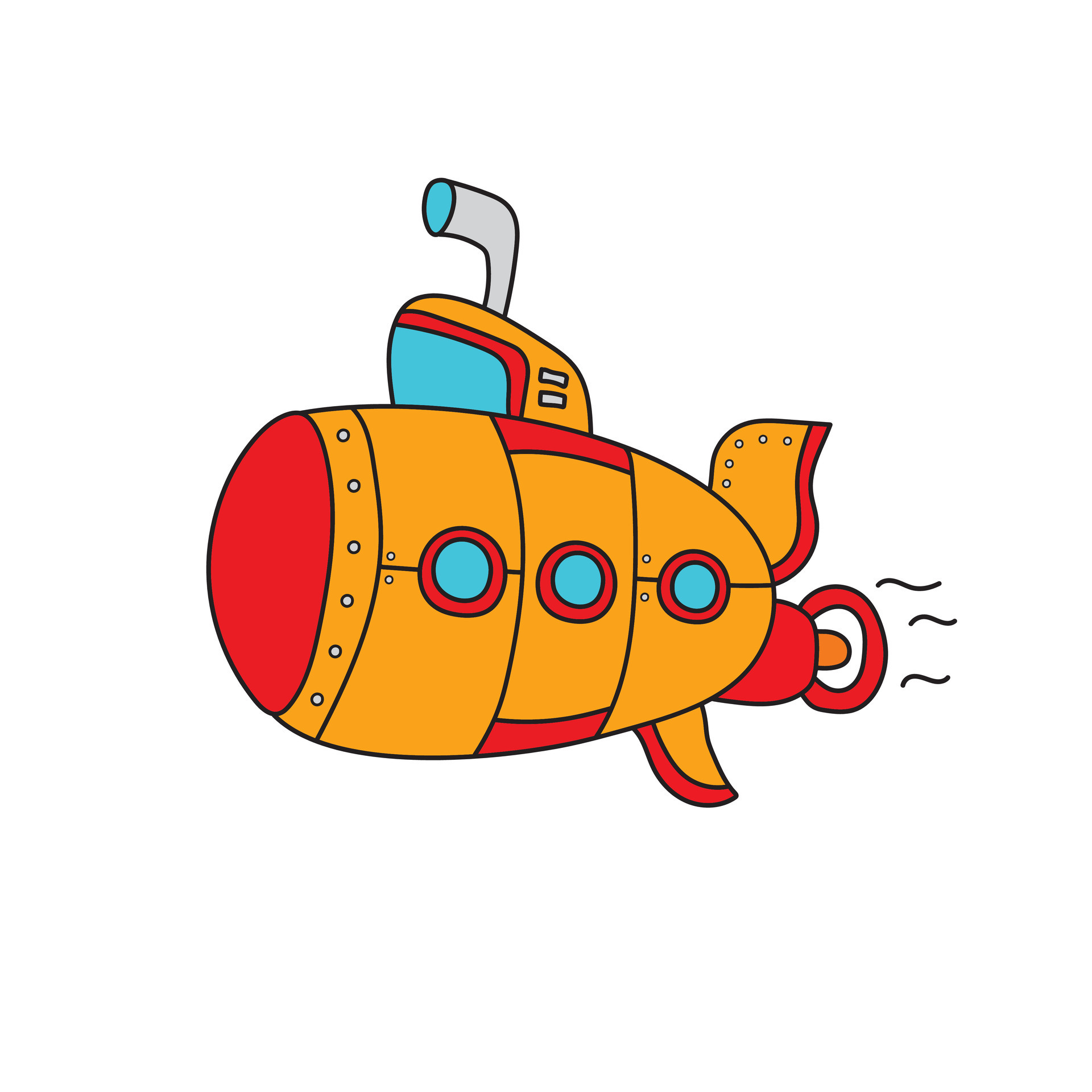 Cartoon Submarine Boat Aquatic Underwater Vehicle with Periscope and  Propeller Clipart Digital Download SVG PNG JPG PDF Cut Files