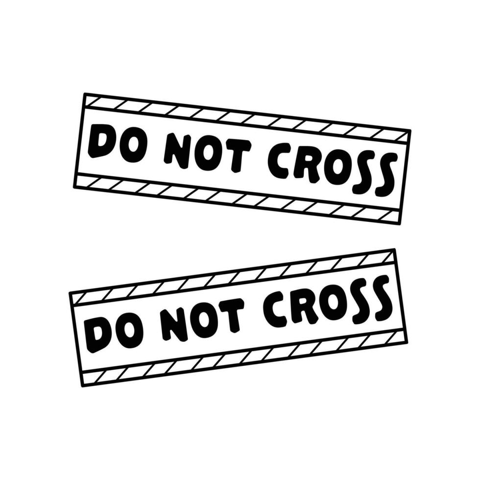 Hand drawn Kids drawing Cartoon Police line do not cross. Barrier tape. Crime scene border icon Isolated on White Background vector