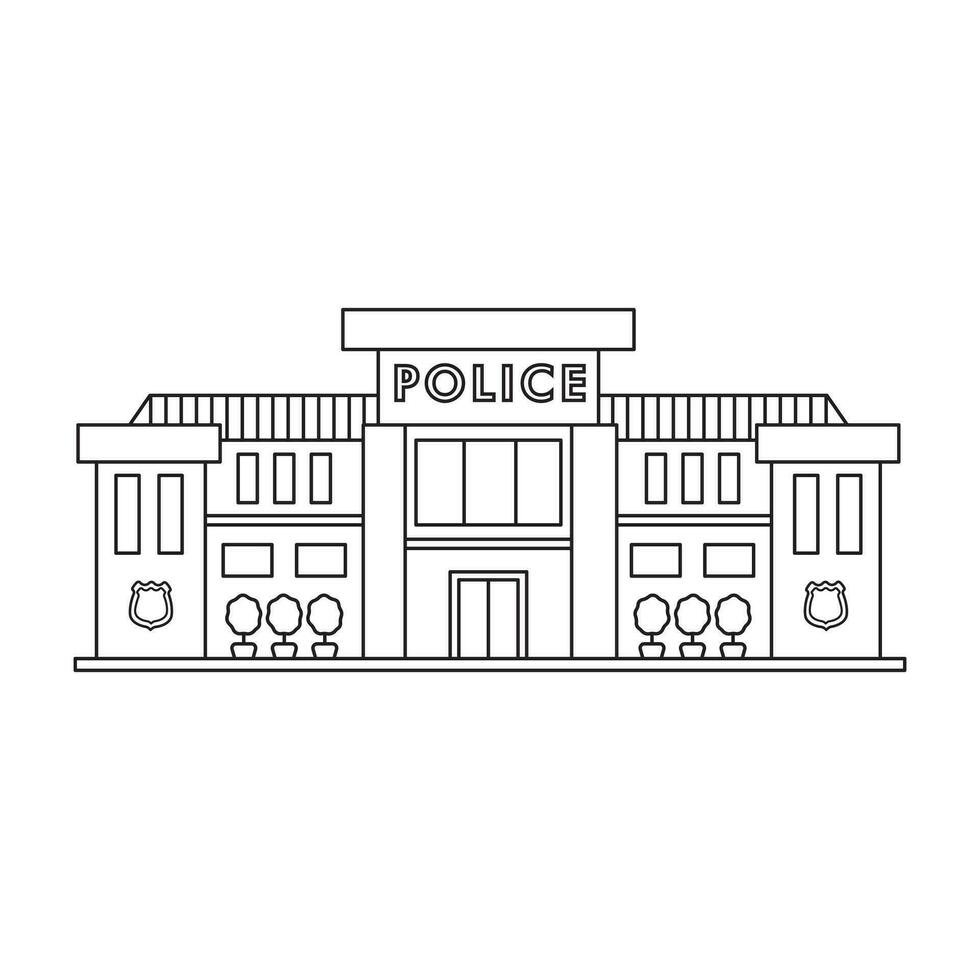 Hand drawn kids drawing Vector illustration Building of Police station flat cartoon isolated