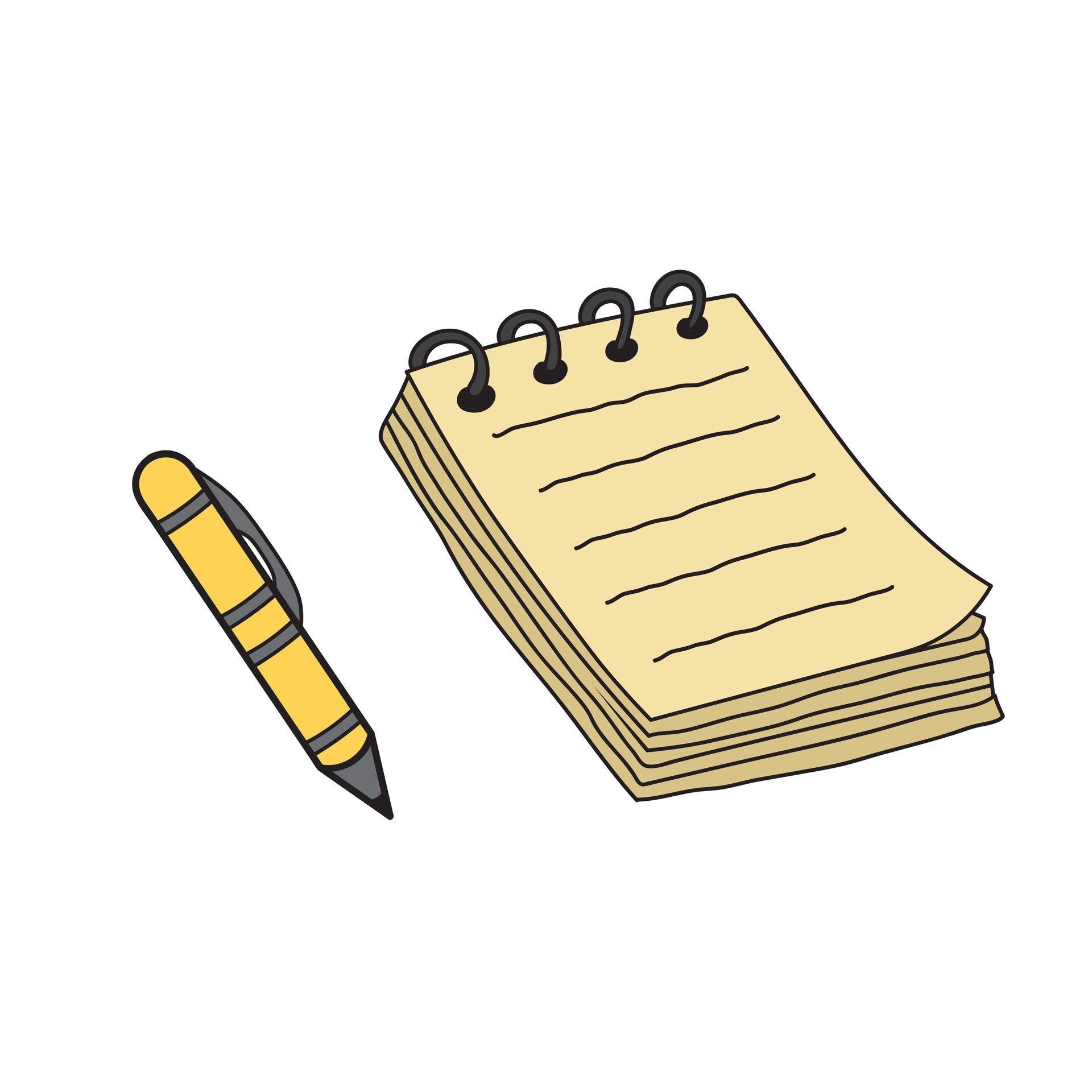 niños dibujo dibujos animados vector ilustración cuaderno y bolígrafo