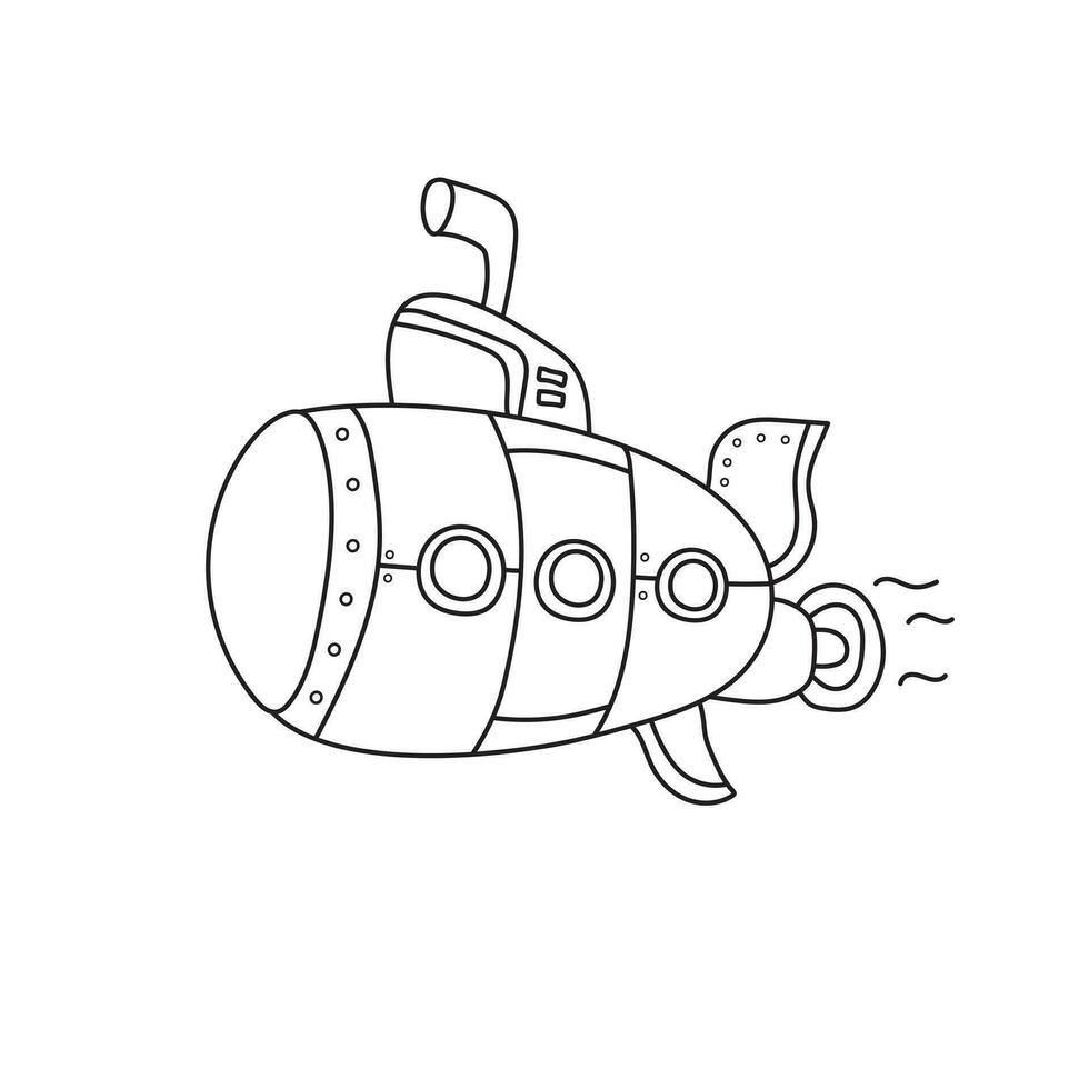 Hand drawn Kids drawing Cartoon Yellow Submarine with periscope,underwater ship Isolated on White Background vector