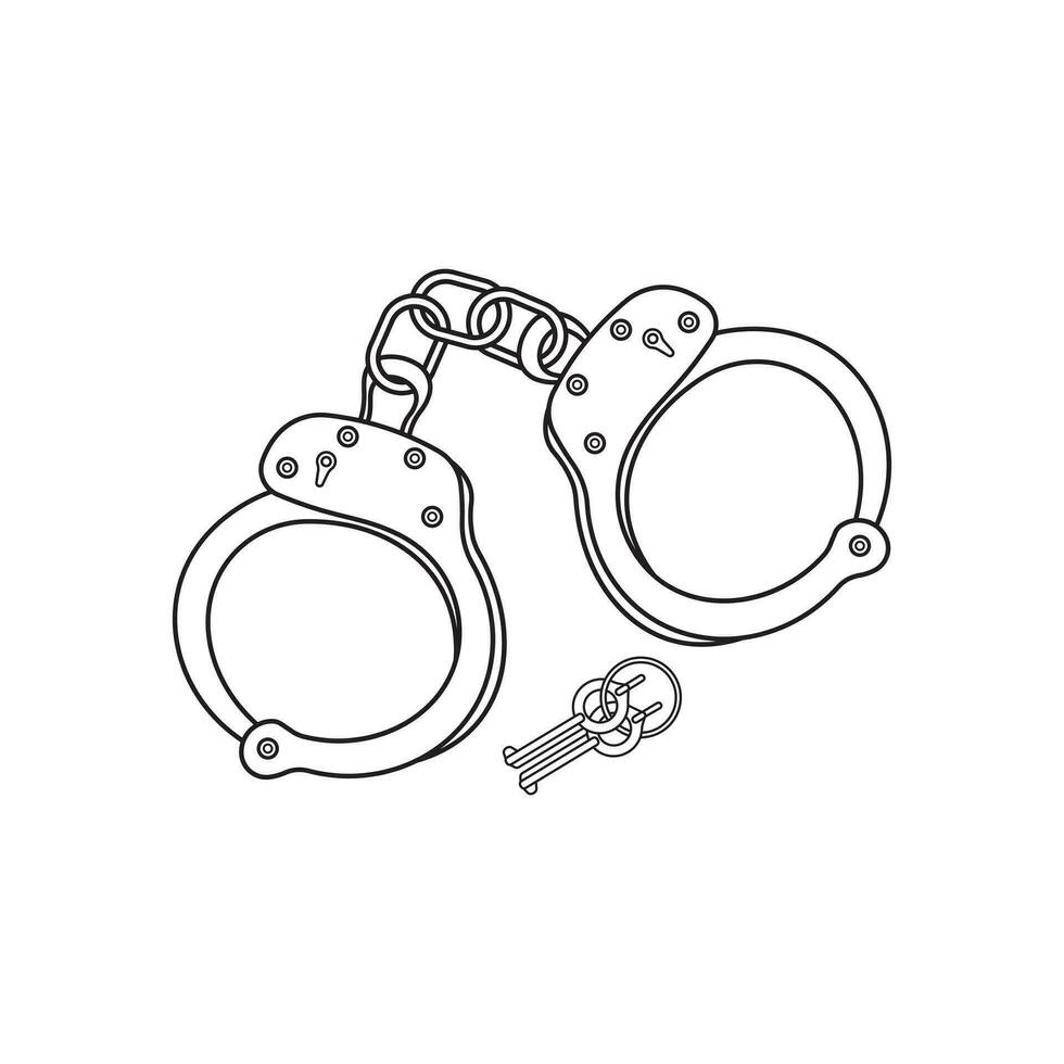 Hand drawn kids drawing Vector illustration handcuffs with keys flat cartoon isolated