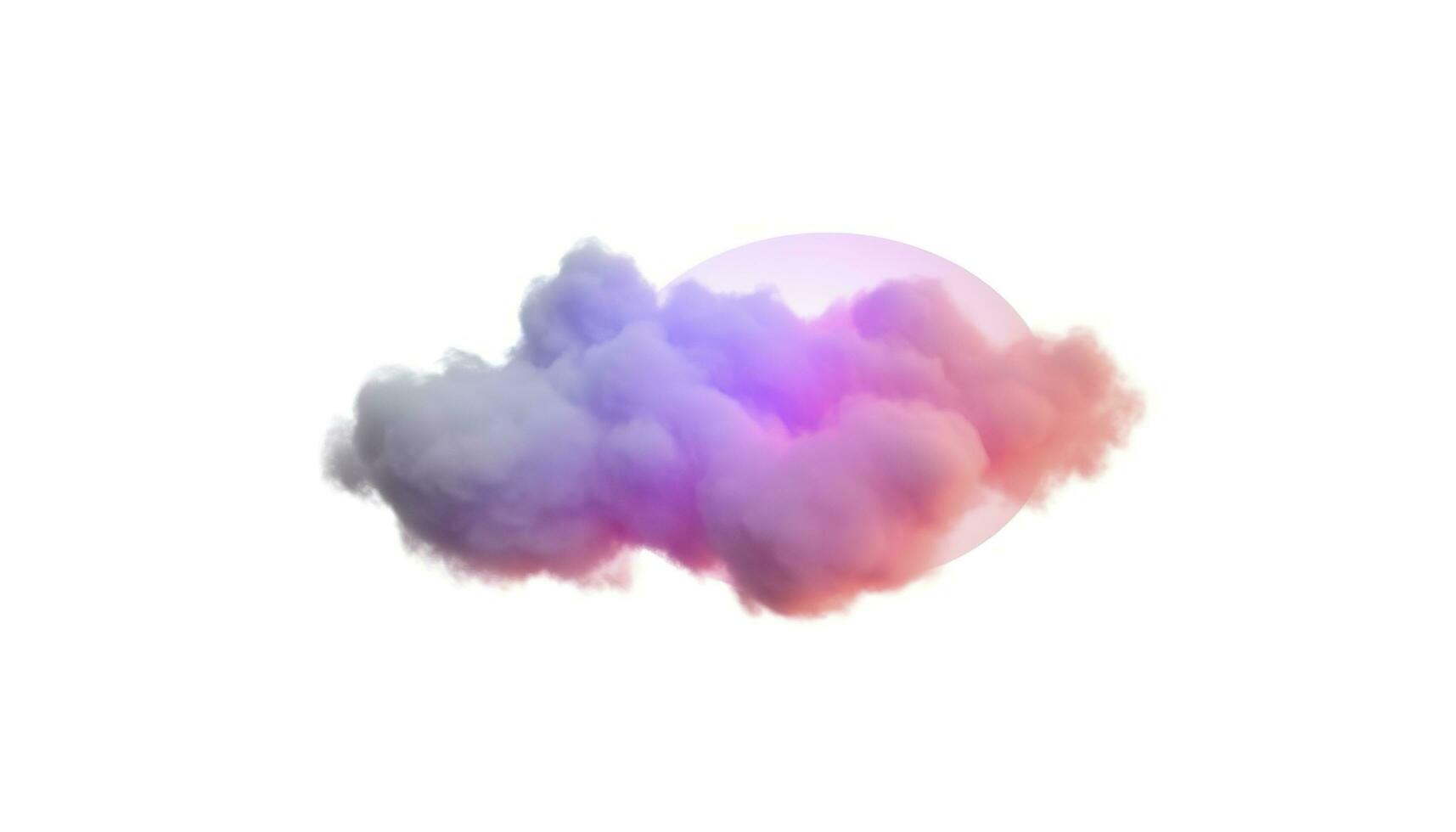 3d render, glowing colorful soft cloud isolated on white background. Fluffy cumulus atmosphere phenomenon. Realistic sky clip art element, generate ai photo