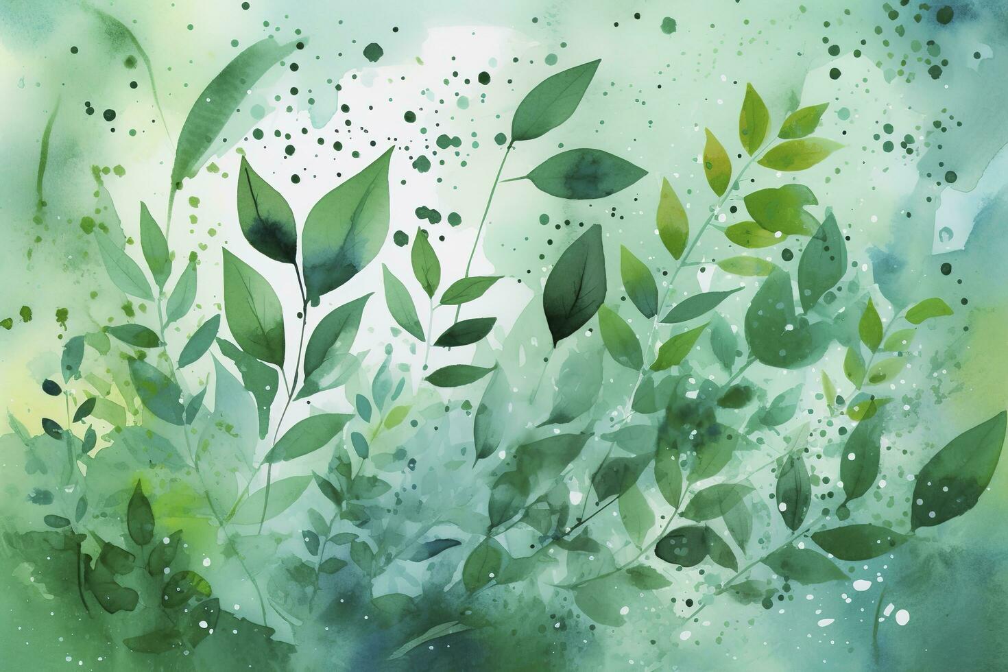 green floral frame with leaves  watercolor background , generate ai photo