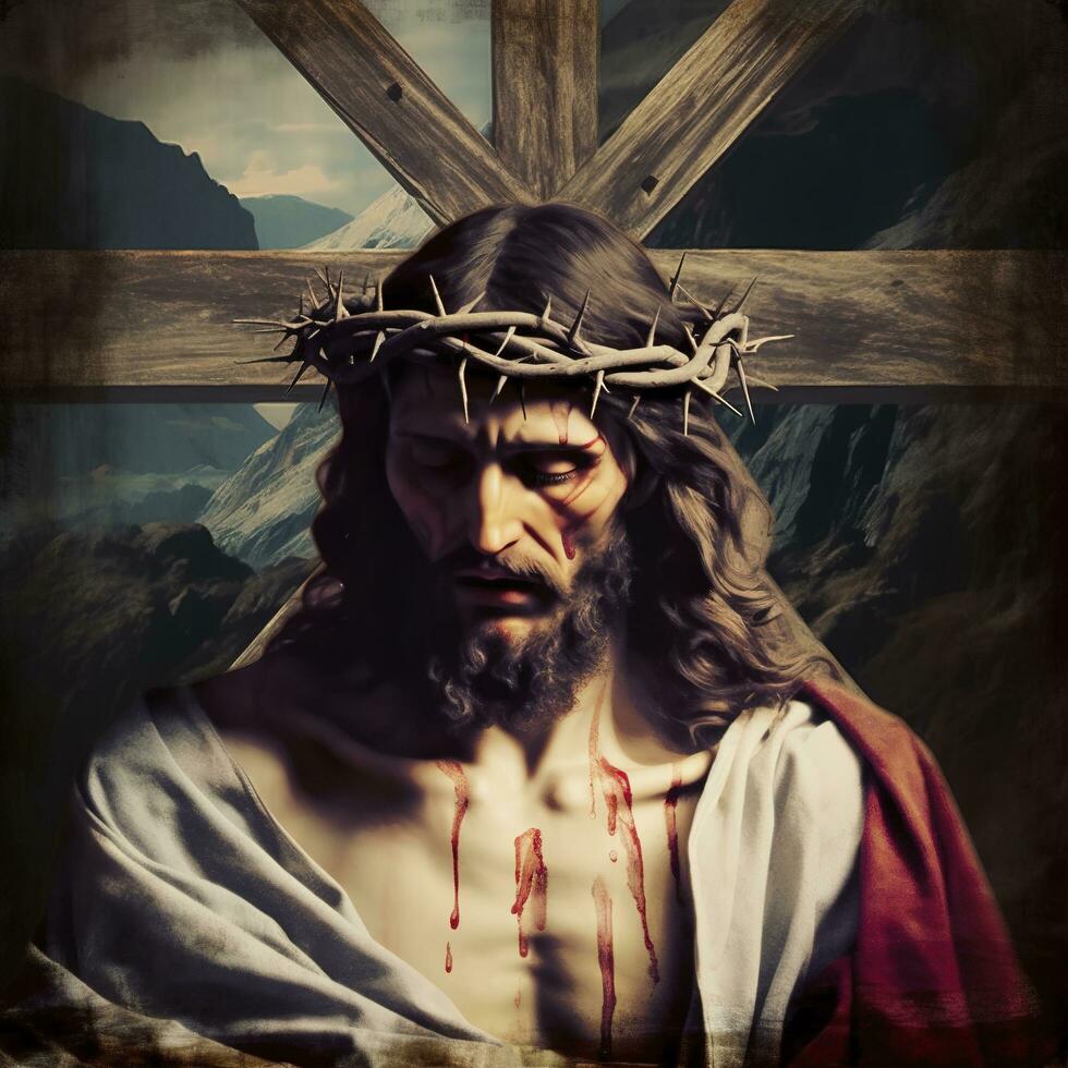 The sufferings of Jesus Christ in the crown of thorns. AI generativ. photo