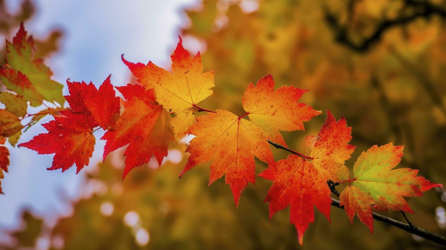 hermosa otoño paisaje con. vistoso follaje en el parque. que cae hojas natural fondo, generar ai foto