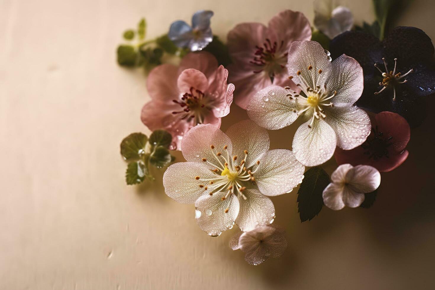 Beautiful spring border, blooming rose bush. Flowering rose hips against on wall. Soft selective focus, generate ai photo