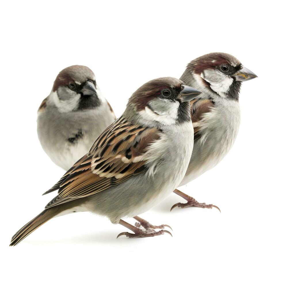 sparrows isolated on white background, generate ai photo