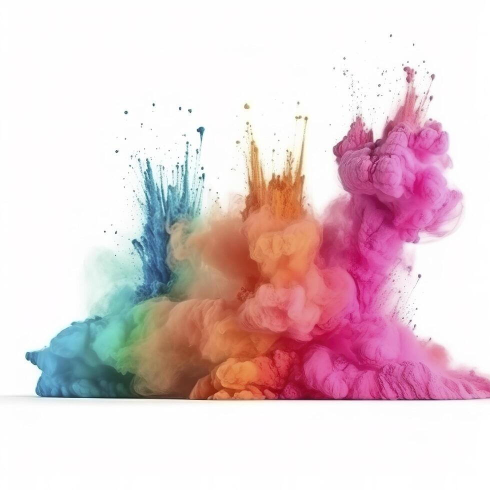 Explosion of colored powder on white background, photo