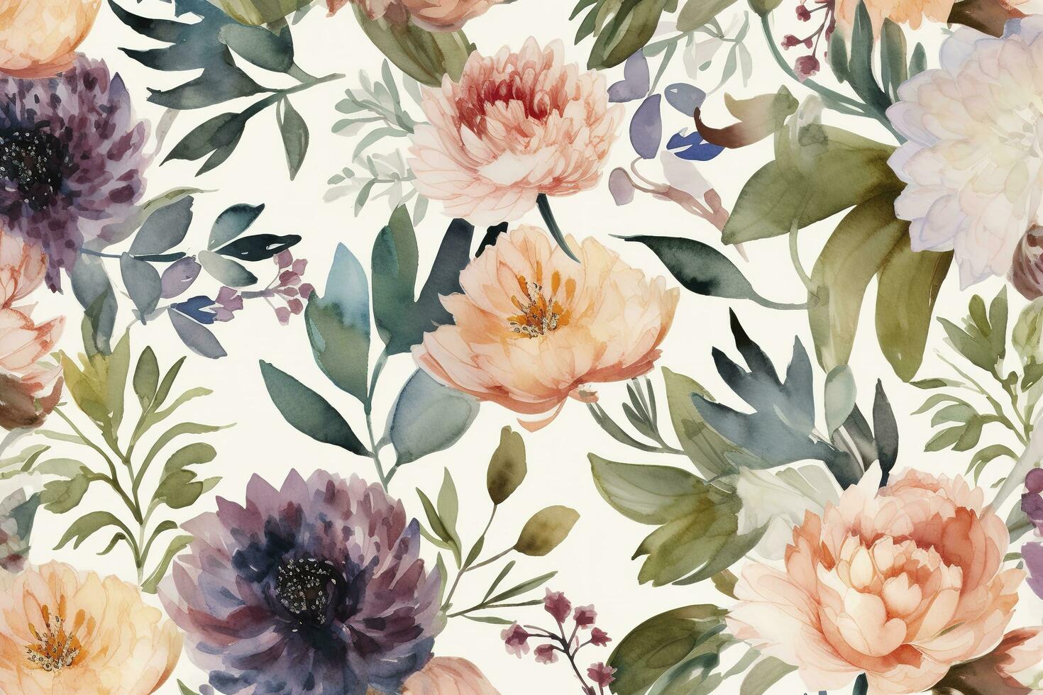 Use watercolor to create a series of abstract floral patterns, using color and shape to capture the essence of flowers without depicting them realistically, generate ai photo