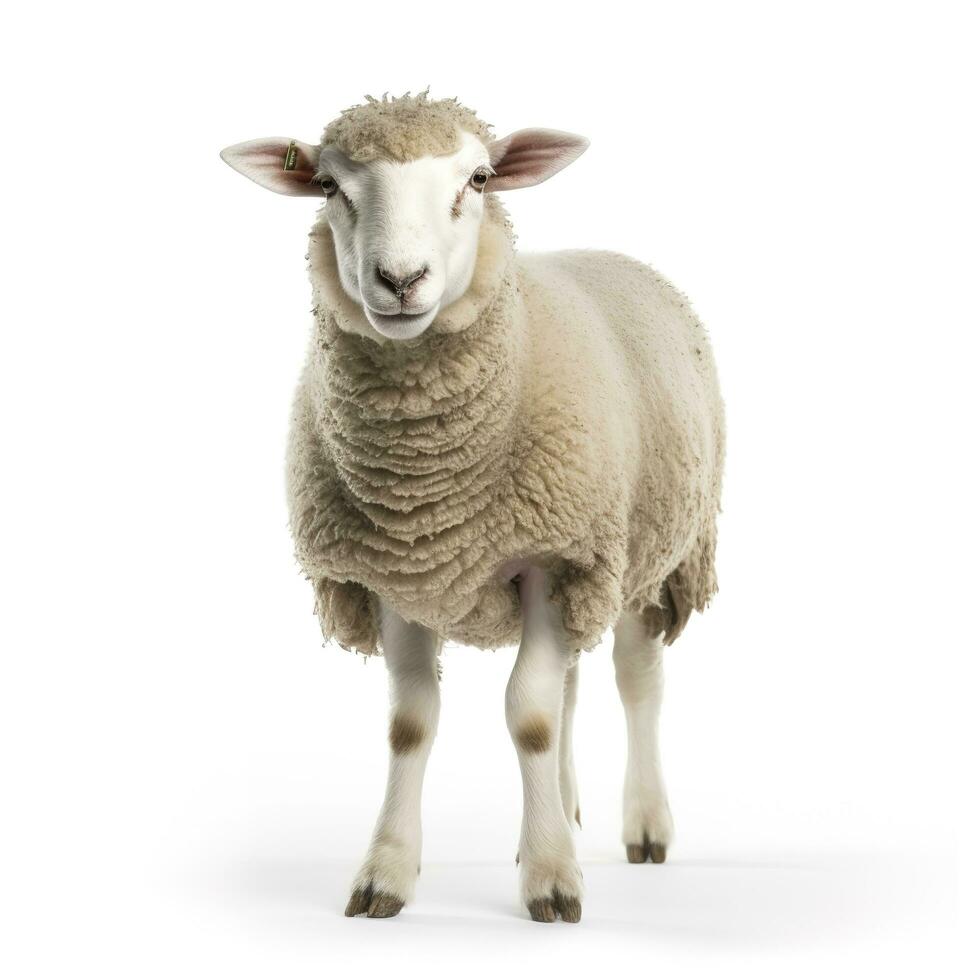 Side view of a Sheep looking at camera isolated on white background, generate ai photo