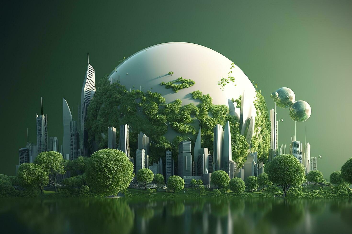 paper art , Green planet Earth of sphere futuristic , Crystal Earth planet green forest city , Generate Ai photo