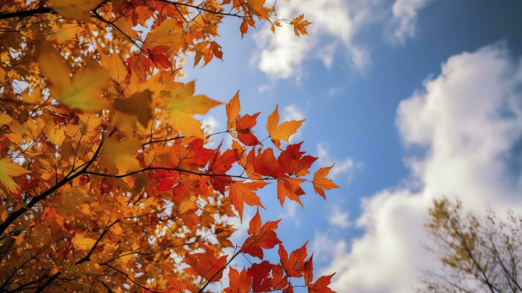 Beautiful autumn landscape with. Colorful foliage in the park. Falling leaves natural background, generate ai photo