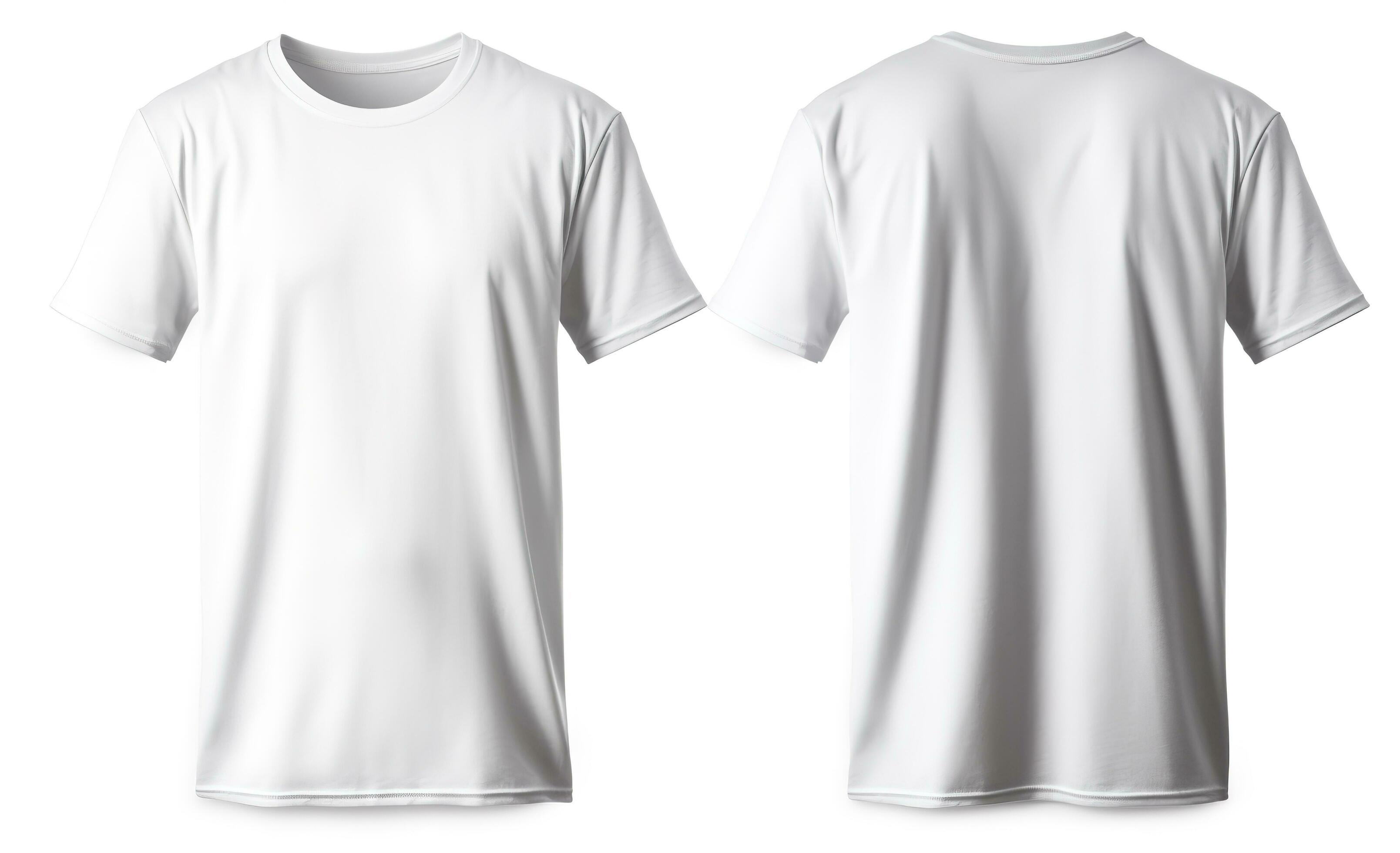 Men white blank T shirt, template, from two sides, isolated on white ...