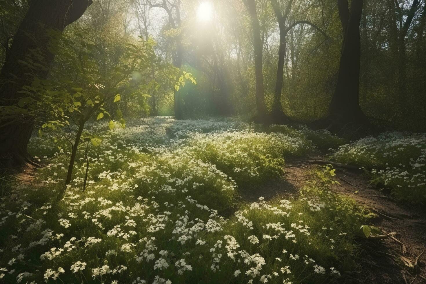 abstract nature spring Background. spring flower and butterfly, generate ai photo