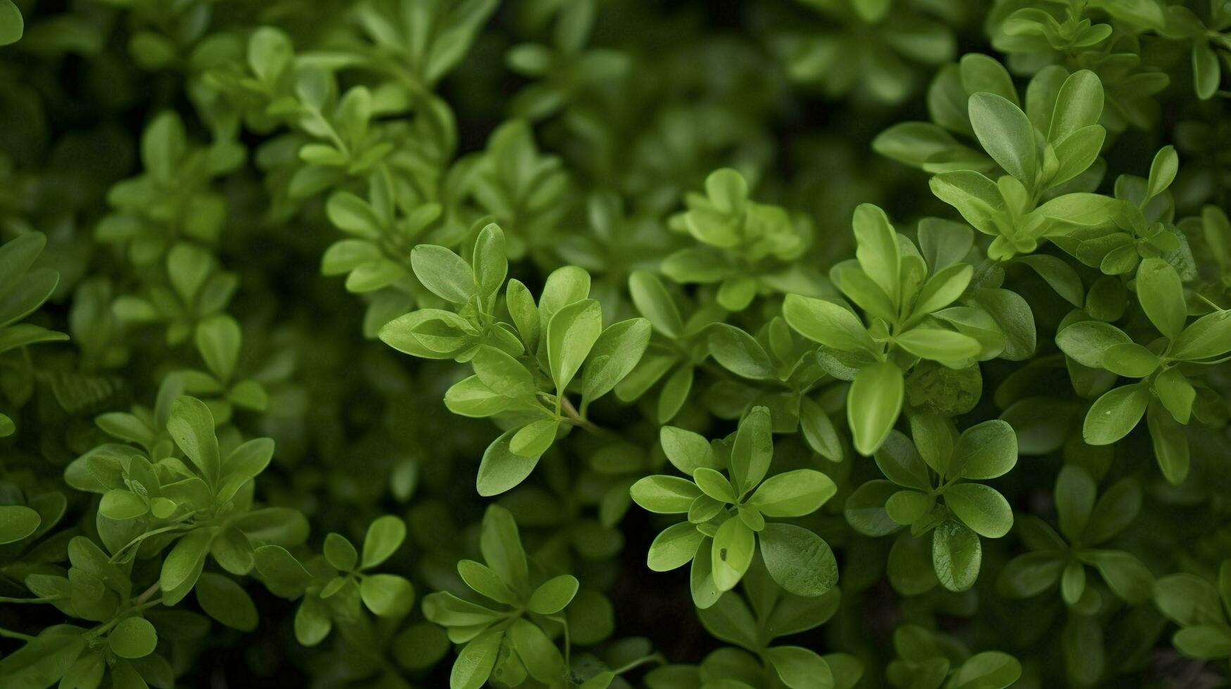 closeup shot of the small green leaves of a bush, generate ai photo