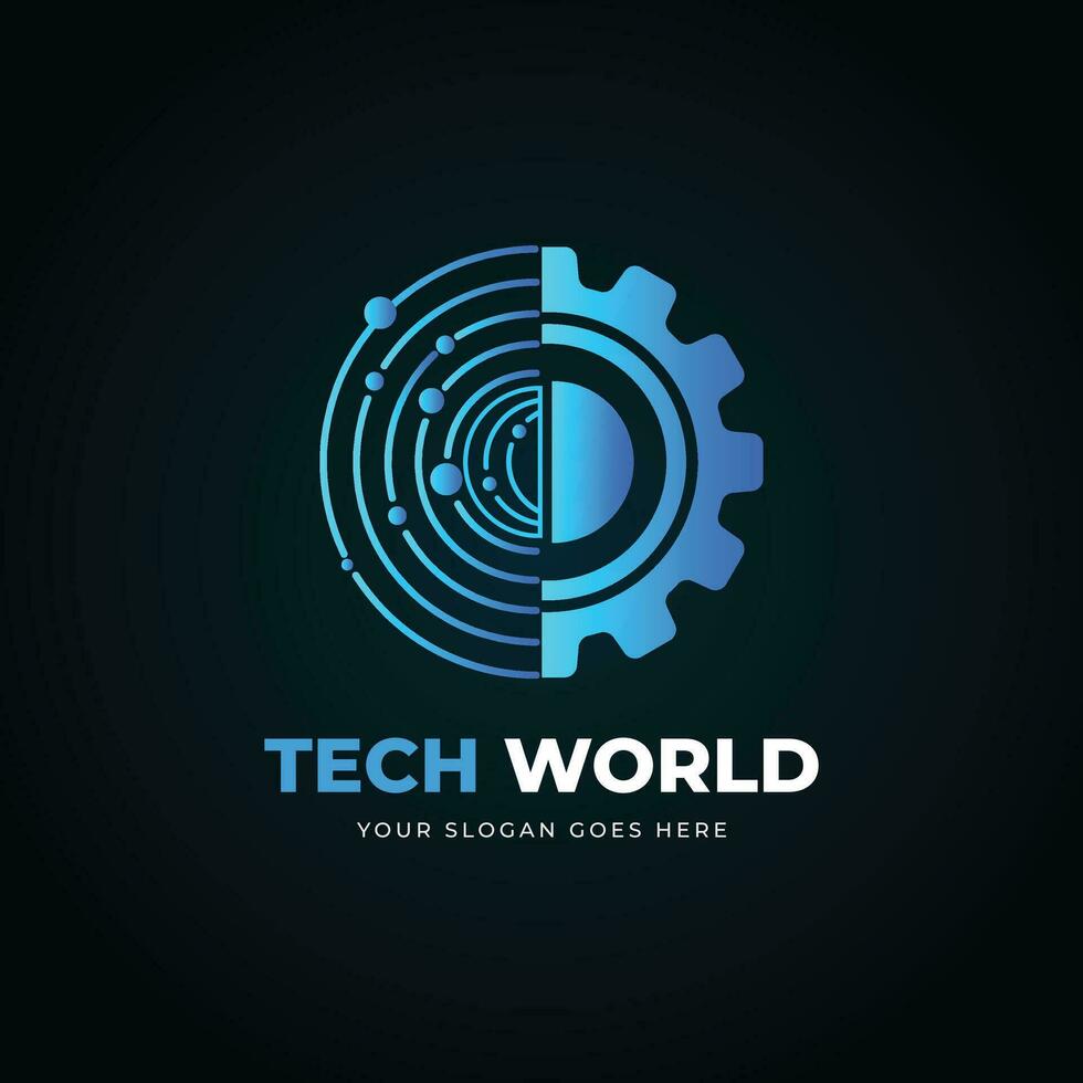 abstract technology world logo design vector