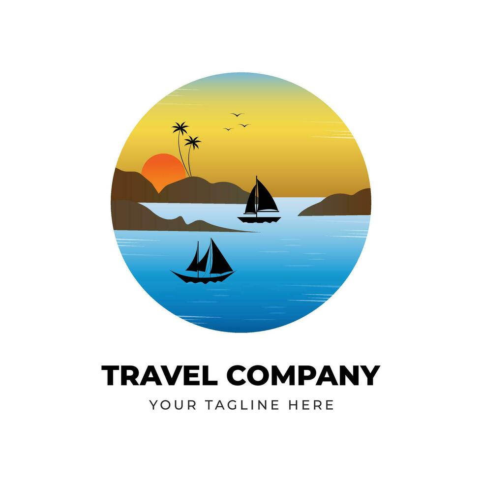 Detailed traveling company logo with boat vector illustration