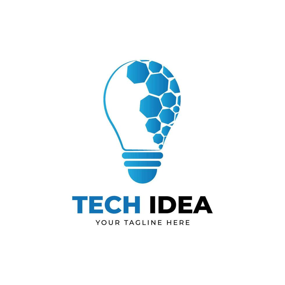 Technology logo with light bulb vector template