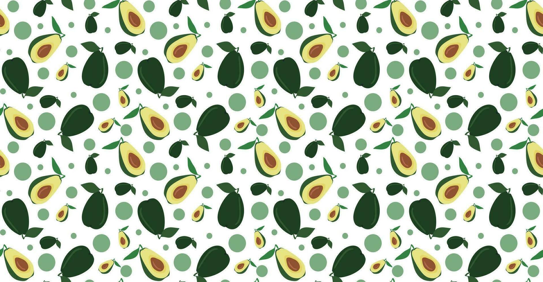 Seamless avocado flat style pattern. Half and whole fruit with leaf vector flat illustration. Fresh and tasty vegetarian concept. Endless background for textile, poster, clothes, banner, table cover.