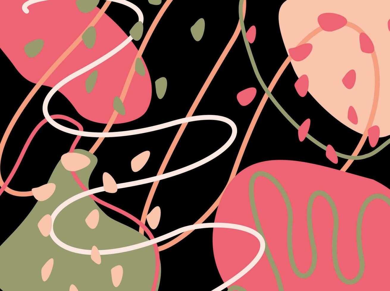 Abstract backgrounds. Hand-drawn various shapes and doodles. Modern trendy vector illustration. Pink and khaki colors on black background