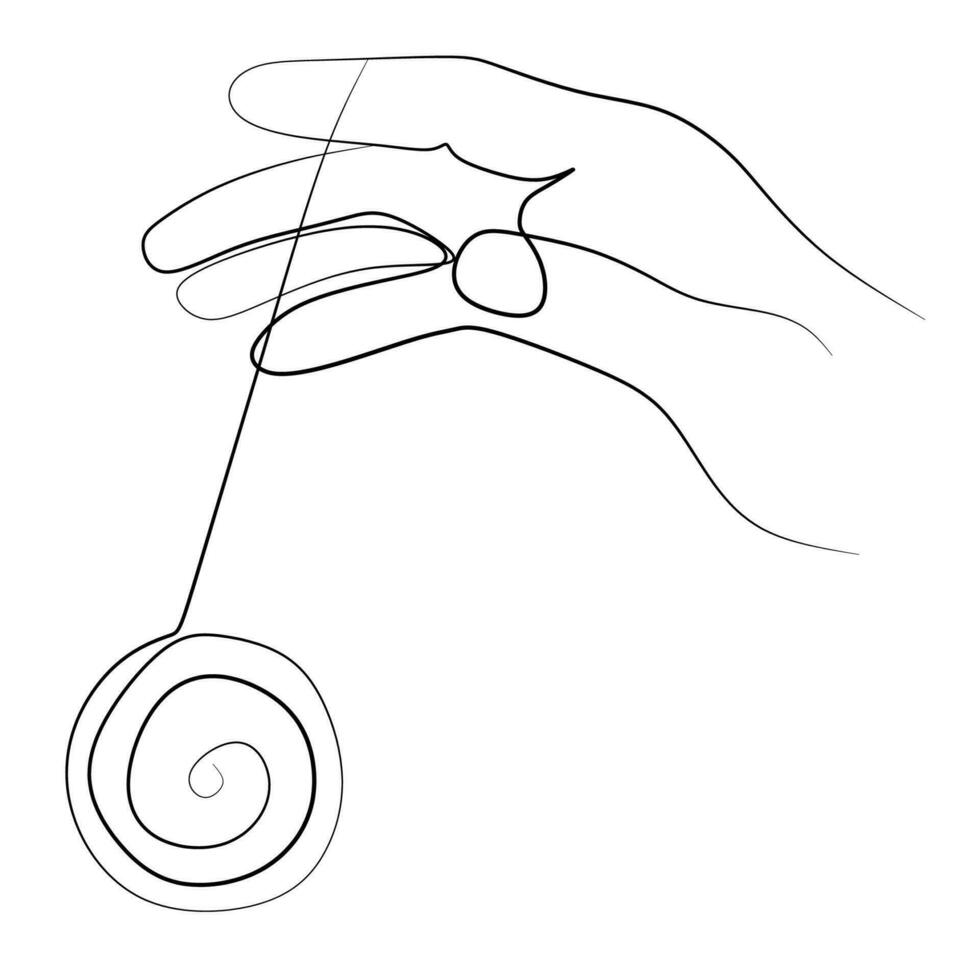 yoyó o yoyó continuo línea dibujo. uno línea Arte internacional yoyó día vector ilustración. sencillo mano dibujado juguete en mano.