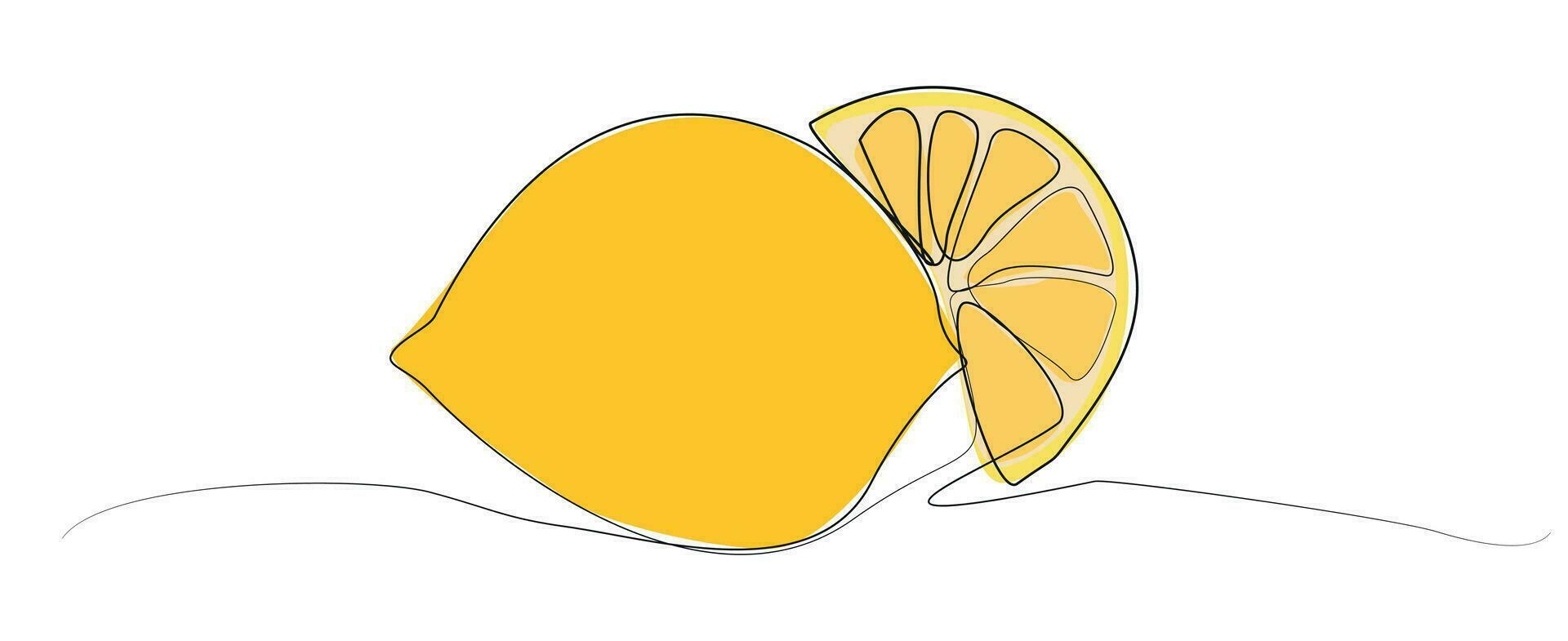 uno línea vector dibujo limón y rebanada. continuo línea amarillo Fruta ilustración. vitamina y sano comida concepto. diseño Arte para paquete, logo, tienda de comestibles, compras bolsa. eco y orgánico Fresco agrios.