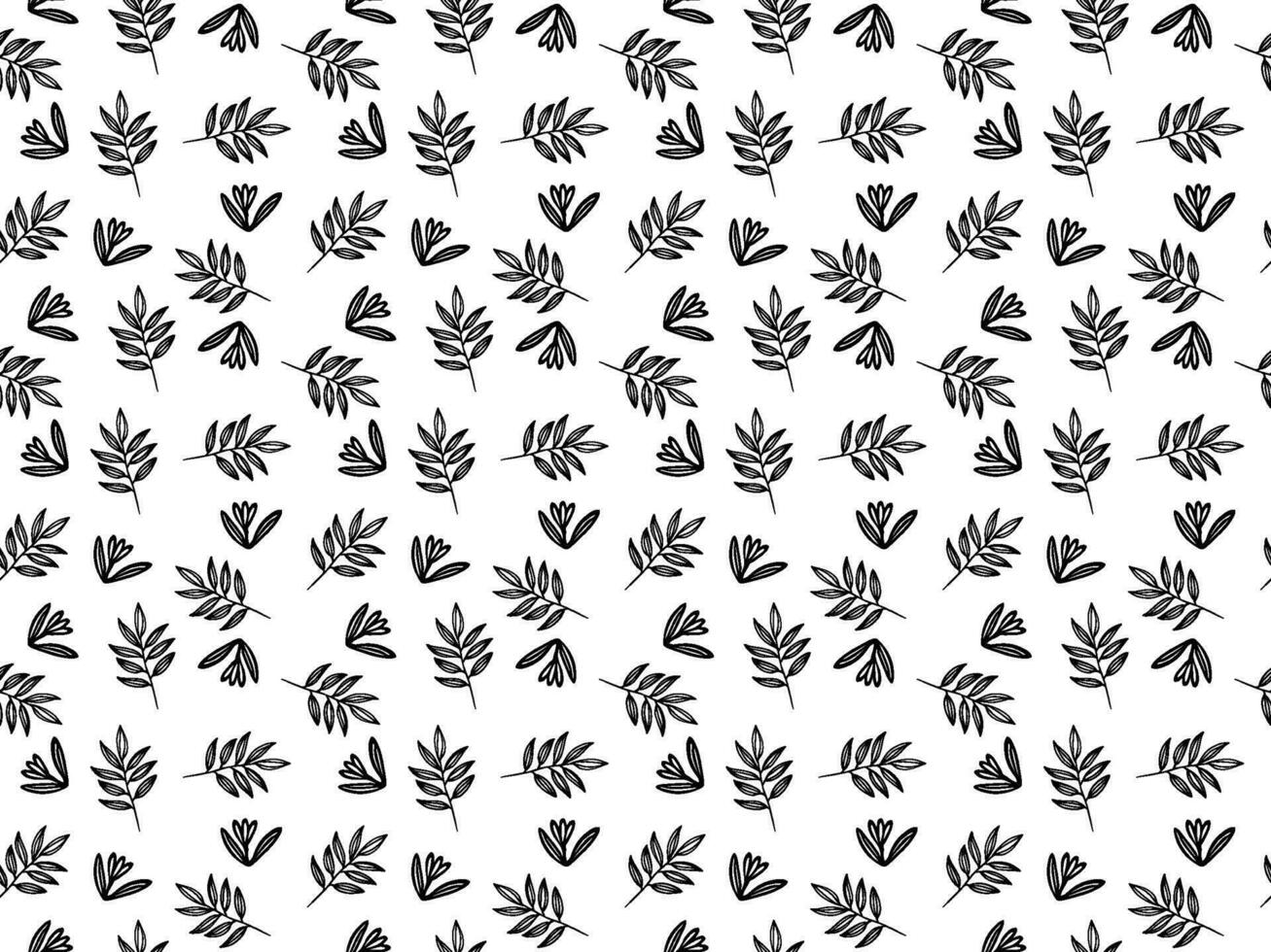 Seamless Vector floral pattern in Doodle style. Black and white endless Botanical background for Wallpaper, Wrapping paper, Textile, Product design, Fabric. Decorative plant ornament.