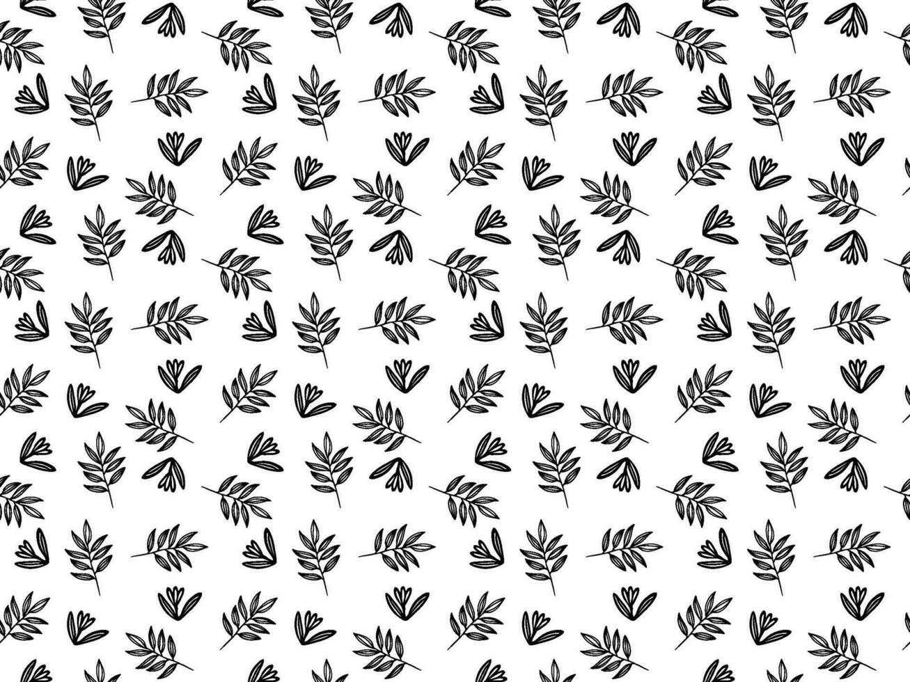 Seamless Vector floral pattern in Doodle style. Black and white endless Botanical background for Wallpaper, Wrapping paper, Textile, Product design, Fabric. Decorative plant ornament.