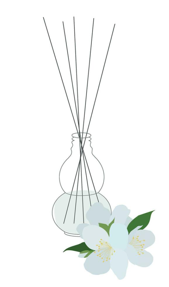 hogar aromaterapia difusor. vector aislado ilustración. botella con palos y aromático aceite, jazmín fragancia