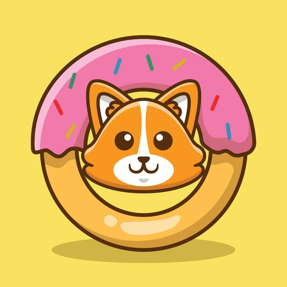 Cute Corgi Dog Donut Vector Cartoon Illustration