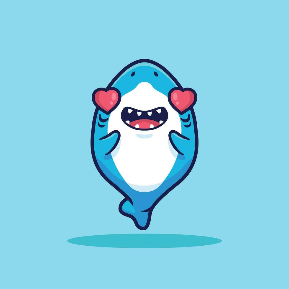 linda tiburón mascota en amor dibujos animados vector ilustración