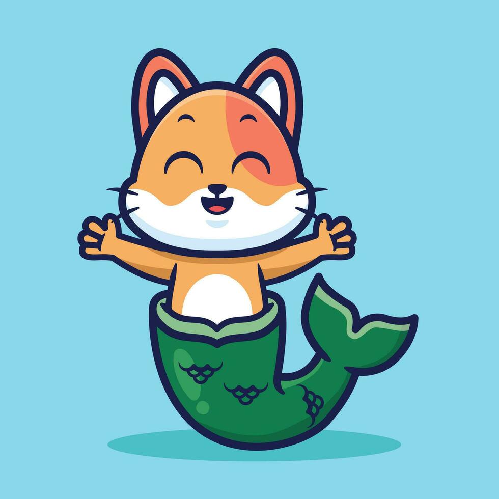 Cute happy mermaid cat character design vector cartoon illustration