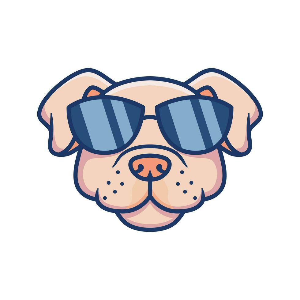 Cute Dog Face Logo With Sunglasses Isolated On White Background vector