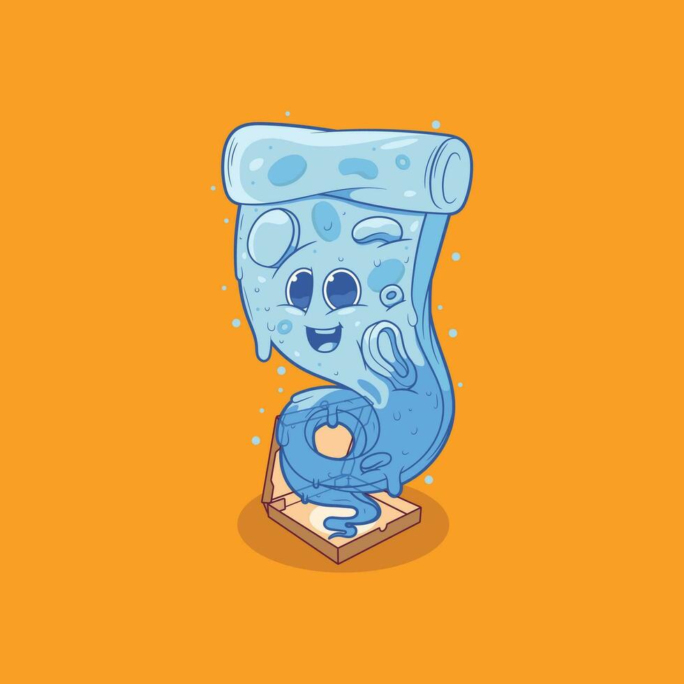 Pizza rebanada fantasma viniendo fuera de un caja vector ilustración. alimento, divertido, de miedo diseño concepto.