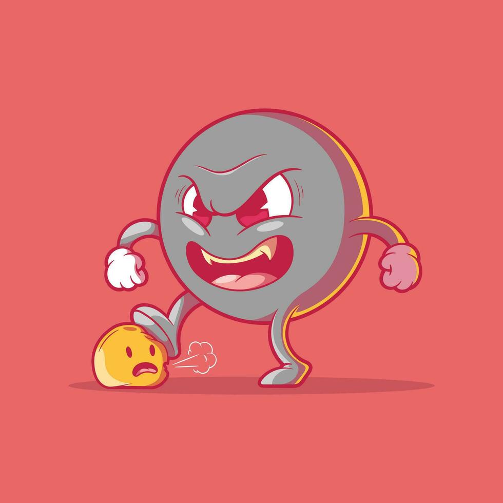 Grey emoji stepping on a yellow emoji vector illustration. Emotion, communication, tech design concept.